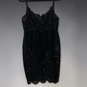 NWOT Black Lace Slip Dress with Scalloped Hem